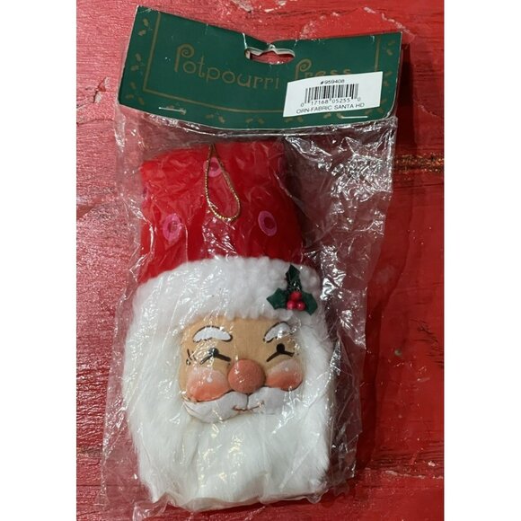 Vintage Fabric Santa Head Christmas Ornament Potpourri Press NOS Painted Face - Picture 2 of 5